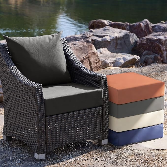Outdoor Cushions for Patio Furniture, Outdoor Seat Cushion Set 24 x 24 x 5.75 Inch, Waterproof & Fade Resistant Outdoor Chair Cushions, Deep Patio Chair Cushion with Removable Cover, Dark Grey