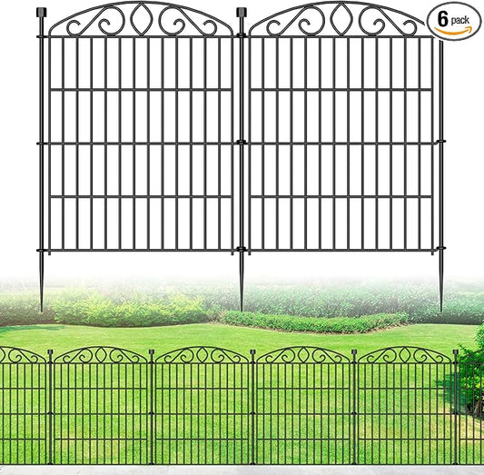 No Dig Decorative Garden Fence 6 Panel - 30in H x 11.4 ft L, Tall Animal Barrier for Dogs Rabbits, Rustproof Metal Wire Panels for Yard, Patio, and Outdoor Border Use