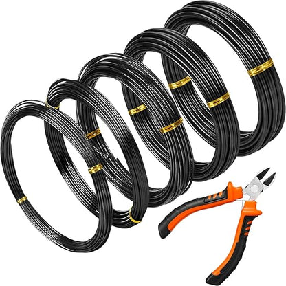 Mudder 5 Roll Aluminum Bonsai Training Wire Tree 1/1.5/2.0/2.5/3mm 118 Feet Total with Bonsai Wire Cutter Anodized Training for Holding Branches Small Trunks(Black)