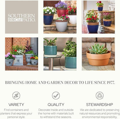Southern Patio Heritage Planter, 12-Inch Outdoor Round Planter Pot, Light Resin Pot for Porch or Patio Use, Monaco Blue, (Size/Dimensions), 2 Pack