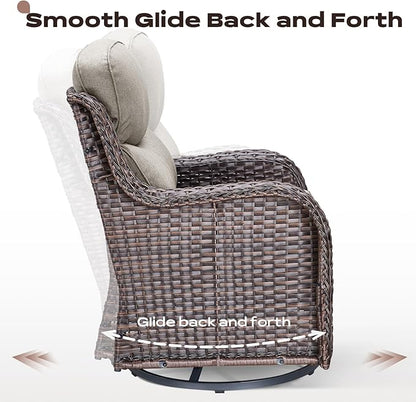 Rilyson 6 Piece Outdoor Patio Swivel Rocker Chairs, Waterproof Wicker, High Back, Deep Seating, Wide Armrest, Upgraded 6 inch Thick Cushions, Side Table, Ideal for Deck Porch Yard, Brown/Beige