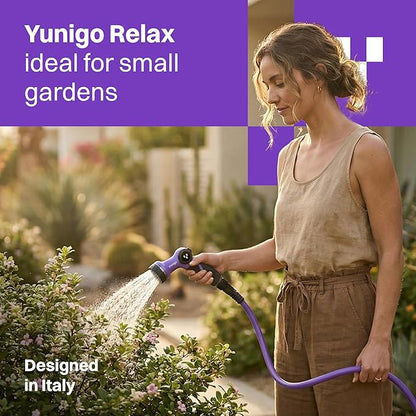 RELAX 50ft Expandable Purple Garden Hose – Lightweight No-Kink Design with Durable Aluminum Couplings, Spray Nozzle & Hose Mender for Home & Garden Watering