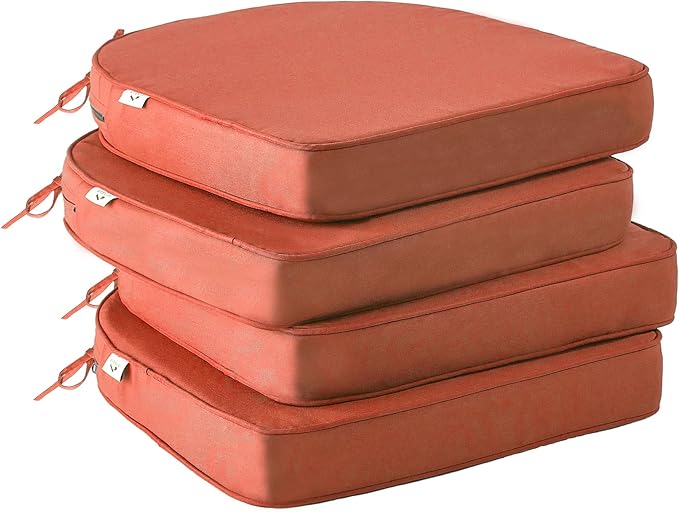 Outdoor Chair Cushions Set of 4 -Waterproof Outdoor Seat Cushions for Patio Furniture, Patio Chair Cushion with Handle and Ties, Round Out Door Chair Pads,19" x 19" x 3", Spice