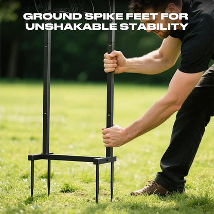 FLORA GUARD Garden Hose Holder Stand for Outside, Heavy Duty Freestanding Hose Hanger with 4 Long Spikes, Holds 160 ft Hose, Rustproof Metal Hose Storage Rack for Yard Lawn
