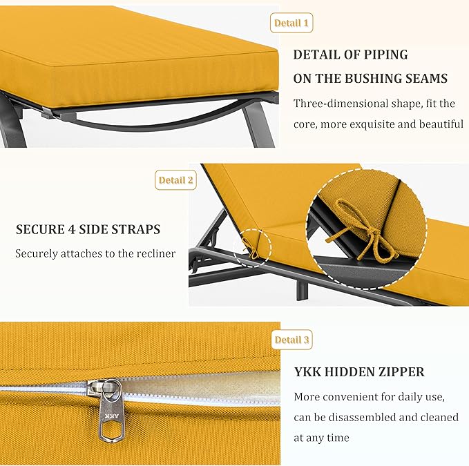 2 Pcs Chaise Lounge Cushions Outdoor, 72" L X 21" W X 4" D Lounge Chair Cushions for Outdoor Furniture, High-Density Foam Patio Chaise Cushion-Waterproof Fade-Resistant ThickPatio lounge chair cushion