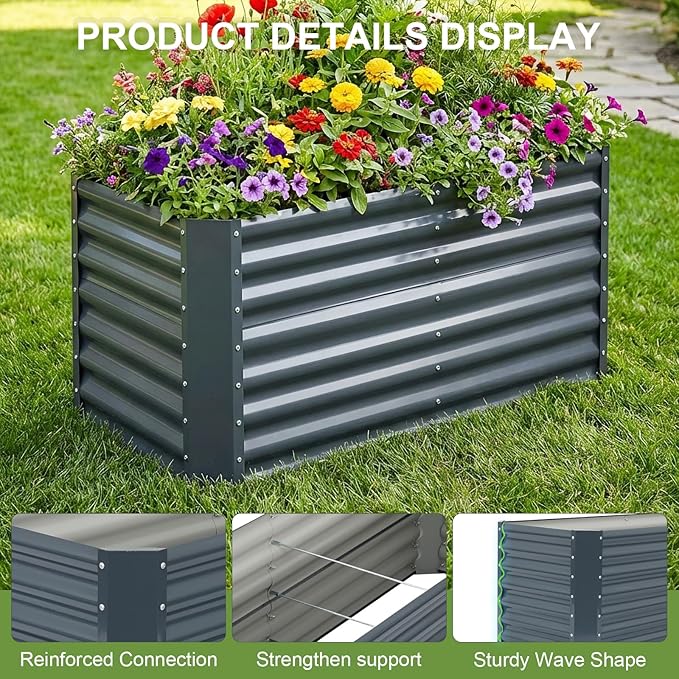 4x2x1.86ft (2 Pack) Raised Garden Bed - Galvanized Deep Root Planter Boxes Outdoor with Wing Nuts and Safety Edges for Gardening Vegetables, Flowers, Herbs, Succulents - Gray