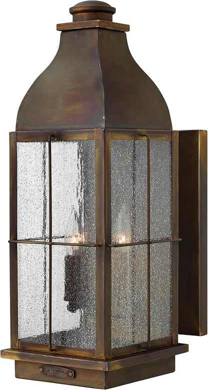 Hinkley Bingham Medium Wall Mount Outdoor Lantern - Gas Light Style, Brass, Clear Seedy Glass - Sienna Finish