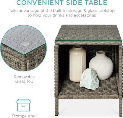 Best Choice Products 3-Piece Outdoor Wicker Conversation Bistro Set, Space Saving Patio Furniture for Garden w/Side Table - Taupe/Cement Gray
