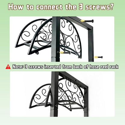 Garden Hose Holder, Heavy Duty Stainless Steel Garden Hose Reel with Triangle Reinforcement, Supports 150 ft Hose, 45-Inch Ergonomic Water Hose Stand for Outside, Black