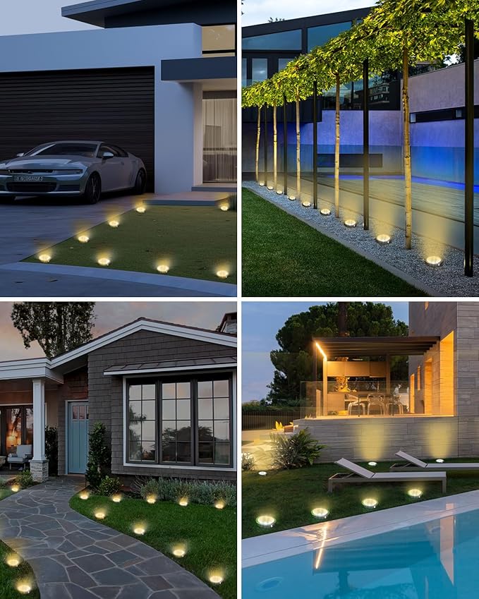 btfarm 2 Pack Solar Lights Outdoor, 8 LED Solar Ground Lights IP65 Waterproof Flat Solar Disc Light, Pathway Lights for Garden Lawn Patio Yard Path Landscape, Warm White