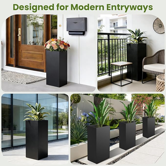 Nexum 30 Inch Tall Metal Planter Box for Outdoor/Indoor Use, Heavy Duty Galvanized Steel Vertical Planter, Modern Large Planter Boxes for Front Door, Porch & Patio (Tall Planter)