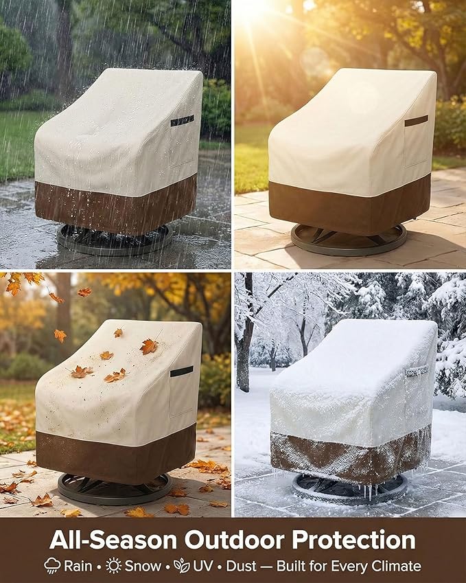 Outdoor Waterproof Patio Chair Covers, 30W x 34D x 36H inches Weather Resistant Furniture Cover Heavy Duty 600D Oxford 2-Pack, Beige and Brown
