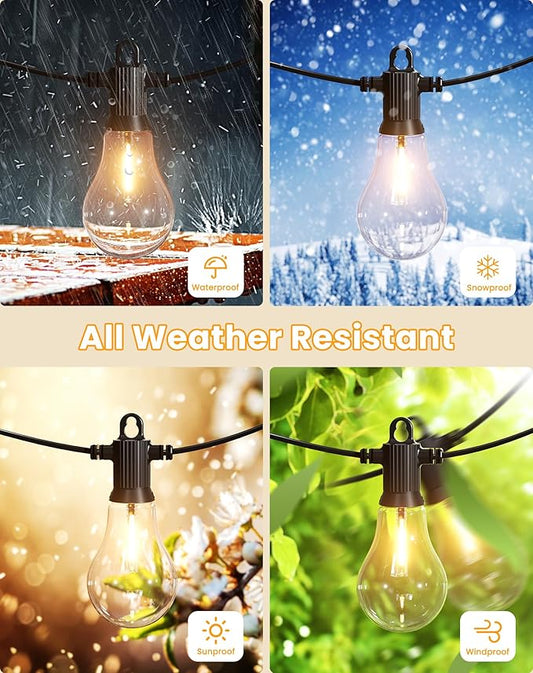 Outdoor String Lights, 50FT LED Patio Lights with 25+2 A45 Vintage Edison Shatterproof Bulbs, Waterproof Connectable Dimmable Outside Hanging Lights for Backyard Bistro Porch Garden
