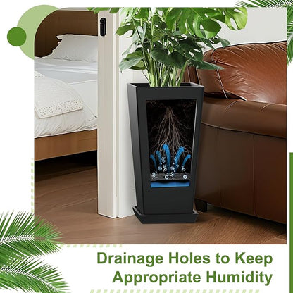 24-Inch Tall Planters Set of 2 for Outdoor and Indoor Use, Tapered Flower Pots with Drainage Tray, Front Porch and Patio Decor, Ideal for Large Plants – Black