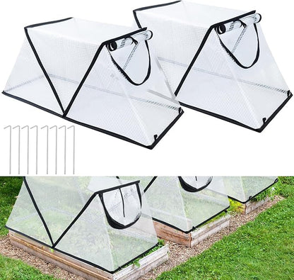 2Pack Garden Row Accelerator Plants Cover, Foldable Raised Garden Bed Cover with Zipper Door Waterproof Small Greenhouse Plant Cage Guard Protector for Vegetable Flower Fruits from Animals,31×13×14In