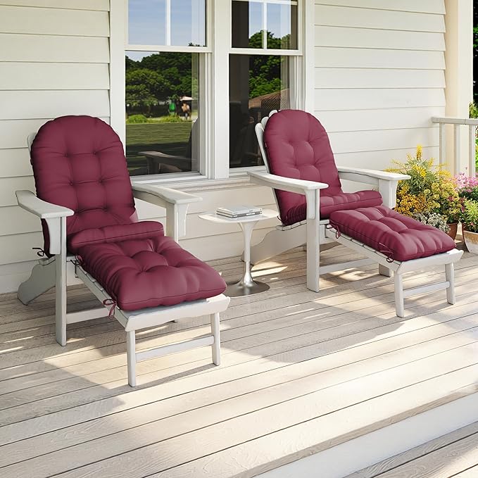 Adirondack Chair Cushion with Ottoman, Folding Adjustable Adirondack Seat Cushions, Waterproof Adirondack Patio Chair Pads for Garden, Deck, or Poolside, Small-Beaujolais-2