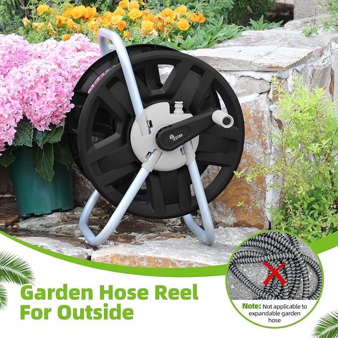 Water Hose Reel Cart, Holds 60-80 Ft of 5/8 Inch Hose, Black Wall Mounted Garden Hose Cart, Portable Hose Reel for Convenient Storage and Watering