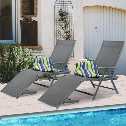 Kozyard Cozy Aluminum Reclining Lounge Chair - Perfect for Beach, Yard, Pool, Deck, and Patio - Outdoor Chaise Lounge with Drink Holder, Weather Free, Adjustable - Assemble-Free (2 Pack, Gray)
