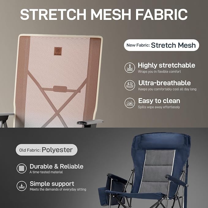 EVER ADVANCED Reclining Camping Chairs for Adult Lightweight, 4-Level Recliner Chairs, Lawn Chair for Patio Balcony, Supports 350lbs, Stretch Mesh Orange & Blue