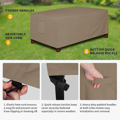 Easy-Going 600D Heavy Duty Rectangular Table Cover UV Resistant and Waterproof Outdoor Lawn Patio Furniture Cover (84" Lx44 Wx23 H, Camel)