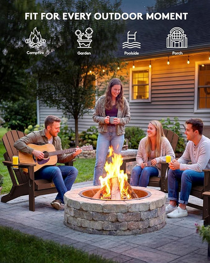 SERWALL Folding Adirondack Chair Set of 4, Weather Resistant HIPS Patio Chairs with Cup Holder for Garden Outdoors Fire Pit- Coffee