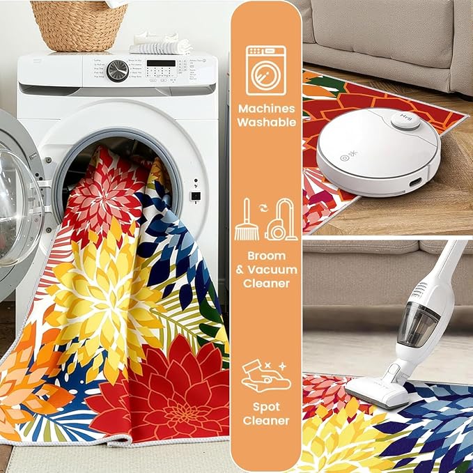 ZonLi Outdoor Rug 9x12Ft Waterproof Multicolored Indoor Area Rug Washable Outdoor Patio Rugs Tropical Floral Non Slip Outdoor Carpet for Living Room, Pool,Backyard,Deck,Camping.
