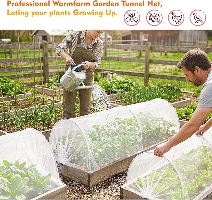 4ft Garden Row Accelerator Plants Cover, Pop Up Garden Bed Tunnel Net with 6 Stakes, Ready-to-Use Design Garden Beds Vegetable Rows Plant Protector for Protecting Vegetable Fruit