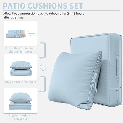 Premium Outdoor Seat Cushion Chair Cushions for Patio Furniture 22 L X 24 W X 4 H Waterproof & Fade Resistant Deep Seat and Backrest Cushion Set with Removable Covers for Chair, Sofa