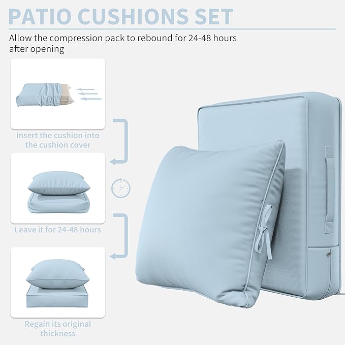 Premium Outdoor Seat Cushion Chair Cushions for Patio Furniture 19 L X 19 W X 4 H Waterproof & Fade Resistant Deep Seat and Backrest Cushion Set with Removable Covers for Chair, Sofa