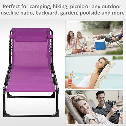 Outsunny Folding Chaise Lounge Chair, Patio Sun Tanning Chair, Outdoor Chaise Lounger with 4-Position Reclining Back, Breathable Mesh Seat for Beach, Poolside, Yard, Purple