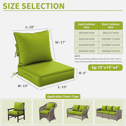 Premium Outdoor Seat Cushion Chair Cushions for Patio Furniture 19 L X 19 W X 4 H Waterproof & Fade Resistant Deep Seat and Backrest Cushion Set with Removable Covers for Chair, Sofa