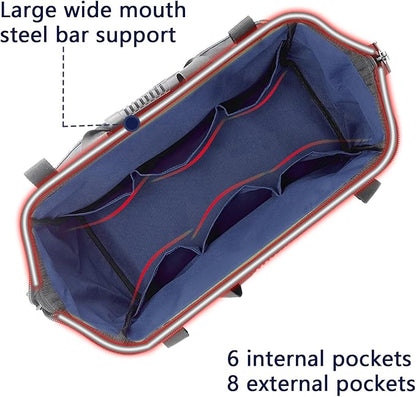 Women Garden Tools Bag 16inch Wide Mouth Tool Bag with Molded Base and Plastic-Padded, Inside Pockets for Tool Storage and Organization,600D polyester fabric (Teal color)