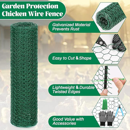 15.7 x 120 Inch Plant Protectors from Animals 0.8mm Free-Cut Metal Mesh Plant Cages for Outdoor Plants Chicken Wire Cloche, Wire Plant Protector for Garden Wire Mesh with Gloves, Wire Ties, Plier