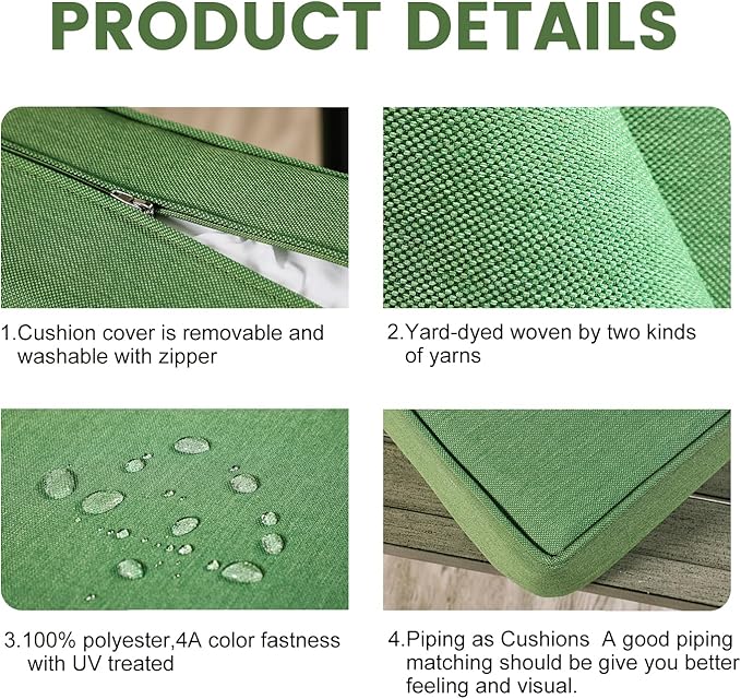 ARTPLAN Olefin 24x24 Deep Seat Patio Cushions for Outdoor Furniture,Extra 6 inch Thick,Back 18"x24",Removable,Replacement,Solid/Floral,Outdoor/Indoor,Invisible Green