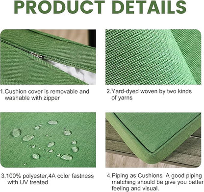 ARTPLAN Olefin 24x24 Deep Seat Patio Cushions for Outdoor Furniture,Extra 6 inch Thick,Back 18"x24",Removable,Replacement,Solid/Floral,Outdoor/Indoor,Invisible Green