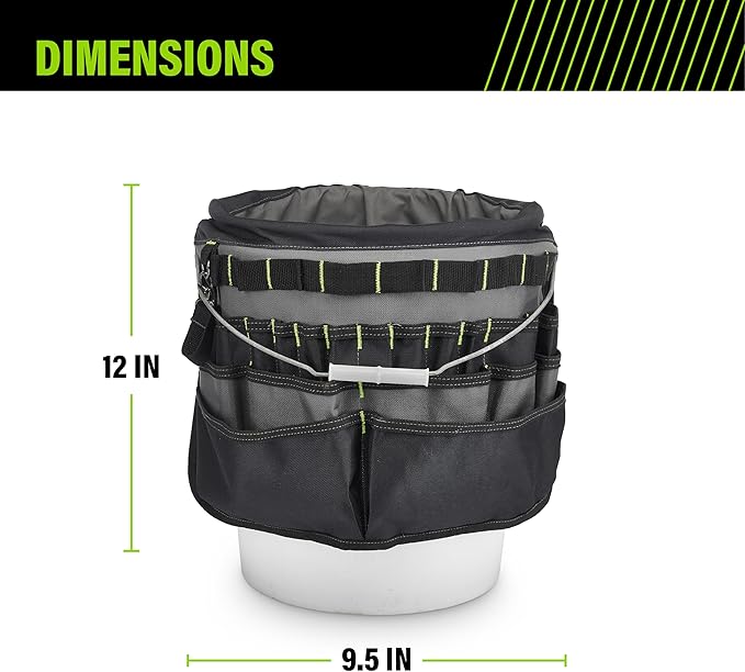 AWP Bucket Tool Organizer 51-Pocket for 5-Gallon Buckets, Water-Resistant Heavy-Duty Utility Tool Bag with Pockets for Tools, Screwdrivers, and Electrical Accessories, 1L-22051-1