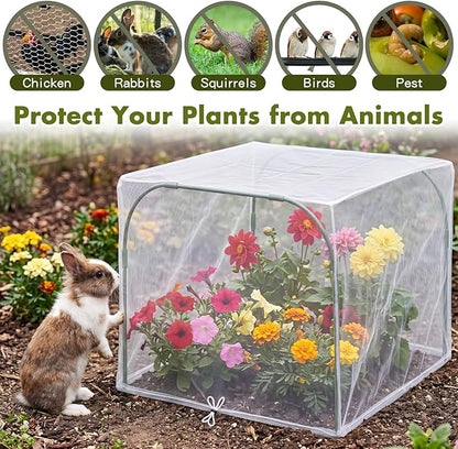 Woanger 2 Pack Garden Netting for Raised Beds Rectangular Pest Barrier with Hoops for Garden Protection Plant Mesh Netting with Drawstring Plants Vegetables Fruits Flowers (for 40x40x20 in)