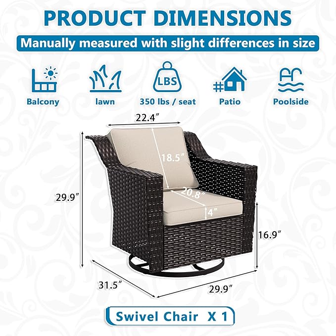 Vista Vibe Outdoor Patio Deep Seat Luxurious Chair - 360 Degree Swivel Glider Rocker Chair with Washable Cushions, Hand-Woven & All-Weather PE Rattan, Balcony, Yard (Brown/Beige)