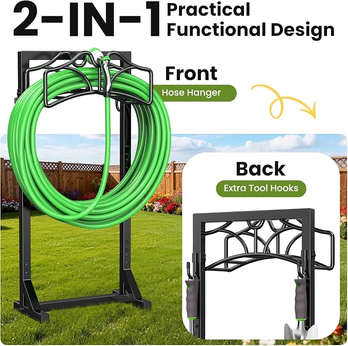 Keten Garden Hose Holder, Detachable Metal Water Hose Holder Stand, Heavy Duty Freestanding Garden Hose Reel Rack and Hose Storage Organizer for Outside Yard