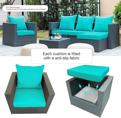 ARTPLAN Outdoor Deep Seating Cushions with Backrest Set, All-Weather Waterproof Patio Sofa Cushions for Sectionals, High-Resilience Foam Garden Furniture Cushion Cover,Aqua