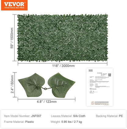 VEVOR Artificial Ivy Privacy Fence Screen, 59 x 118 in Faux Ivy Vine Leaf Hedges Fence, Greenery Privacy Fence with Mesh Cloth Backing, Green Wall Decoration for Outdoor Garden, Yard, Balcony
