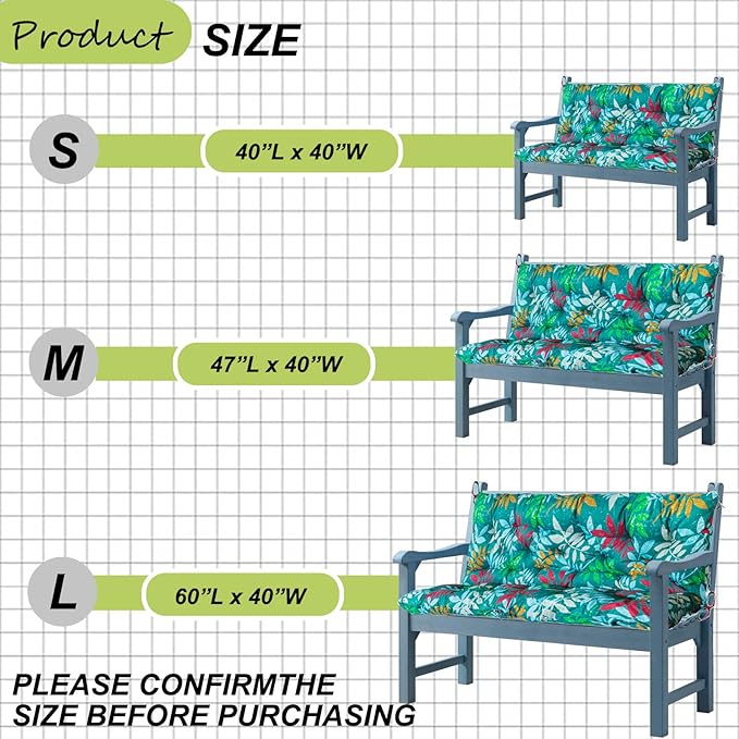 Replacement Cushion for Swings, Waterproof Porch Swing Cushion, 2-3 Seat Replacement Swing Seat Cushion with Backrest and Ties for Patio Backyard Porch Garden(Flower Color 40 * 60 in)