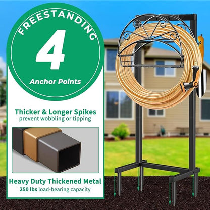 TomCare Garden Hose Holder Upgraded Water Hose Holder Heavy Duty 4 Spikes Hose Hanger Holds 160 Feet Hoses Stable Freestanding Hose Storage Organizer for Outside Yard