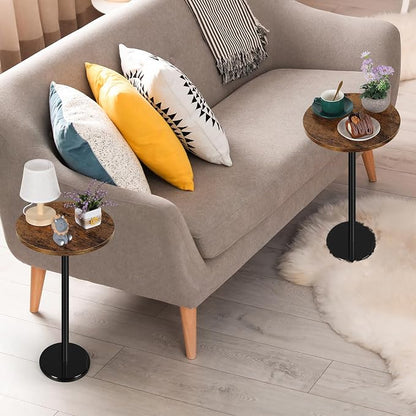 BTY Small Round Side Table Set of 2 Weighted Base End Table Cocktail Table Martini Table with Pedestal Accent for Small Spaces Bedroom Brown and Black