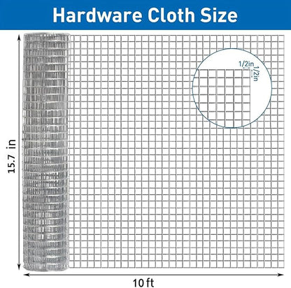 Hardware Cloth,Chicken Wire Fence,1/2 inch 15.7in x 10ft Galvanized Welded Cage Wire for Bird Wire Gopher Wire Rabbit Wire Snake Fence Poultry Netting Cage Screen