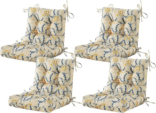 ARTPLAN Seat/Back Outdoor Chair Cushion,Set of 4 Patio Chair Cushion with Tie,Tufted Replacement for Patio Furniture,40x20x4 Inches,4 Count,Floral