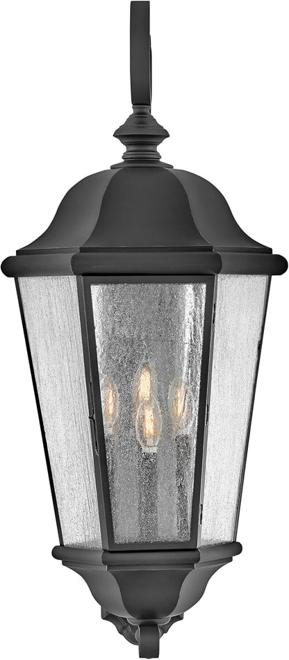 Hinkley Edgewater Outdoor Extra Large Wall Mount Lantern - Clear Seedy Glass, Aluminum - Black Finish