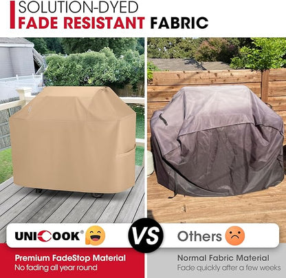 Unicook Grill Cover for Outdoor Grill 55 Inch, Heavy Duty Waterproof BBQ Cover for Outside, Compatible with Weber Char-Broil Nexgrill 3-4 Burner Gas Grills, All Weather Protection, Light Brown