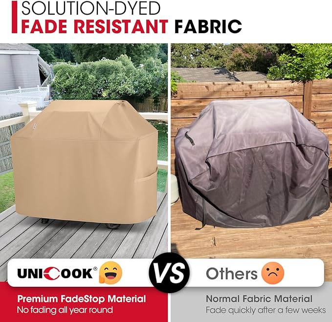 Unicook 52 Inch Grill Cover for Outdoor Grill, Heavy Duty Waterproof BBQ Cover Compatible with Char-Broil Nexgrill and Weber Spirit 2-3 Burner Gas Grills, All Weather Protection, Light Brown