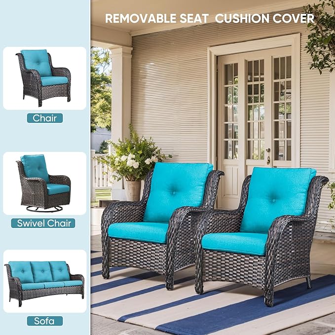 Outdoor Chair Cushions 3 Packs - Outside High Back Thick Water-Resistant Cushion 22x24 with Zipper Cover for Patio Glider Rocking Chairs Loveseat Couch – Teal/Buckle